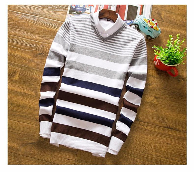 Men's V-Neck Long Sleeved Sweater - TrendSettingFashions