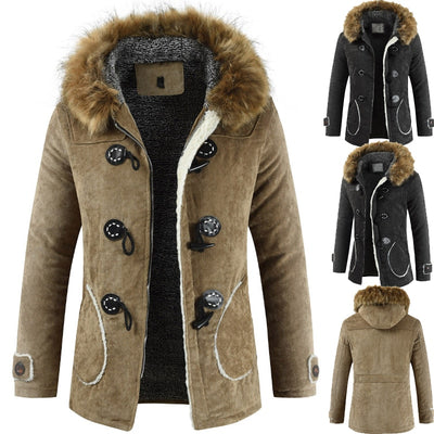 Men's Hooded Fur Collar Jacket Up To 3XL - TrendSettingFashions 