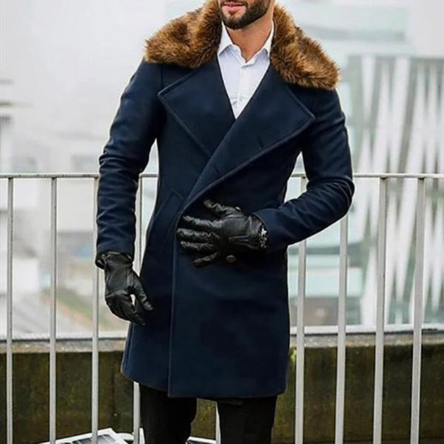 Men's Fur Collar Overcoat Up To 4XL - TrendSettingFashions