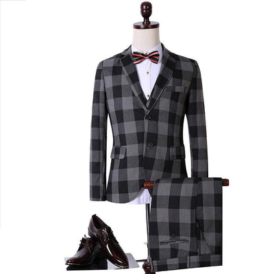 Men's Fashion Black Plaid 3 Piece Suit Up To 3XL - TrendSettingFashions 