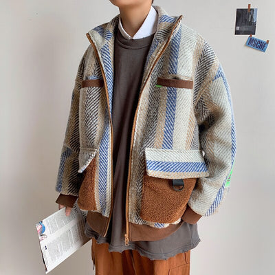 Men's Thick Striped Wool Jacket Up To 5XL - TrendSettingFashions