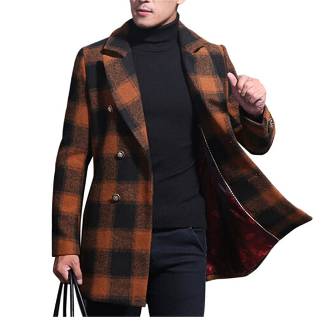 Men's Winter Fit Orange Plaid Coat Up To 3XL - TrendSettingFashions