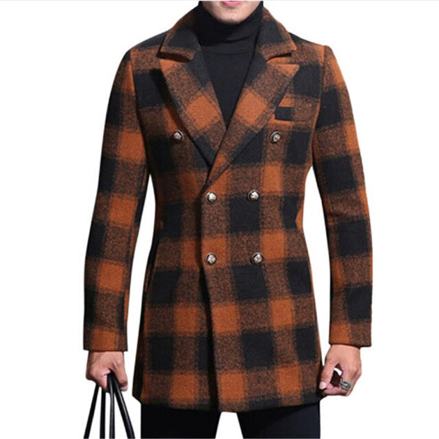 Men's Winter Fit Orange Plaid Coat Up To 3XL - TrendSettingFashions