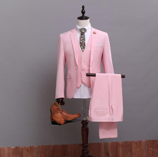 Men's Custom Made Pink Suit Up To 5XL(Jacket+Pants+Vest) - TrendSettingFashions 