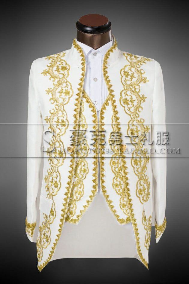Embroidered Tuxedo With Tailcoat Cut Up To 5XL( Jacket + pants + vest ) - TrendSettingFashions 