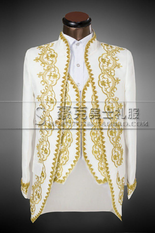 Embroidered Tuxedo With Tailcoat Cut Up To 5XL( Jacket + pants + vest ) - TrendSettingFashions