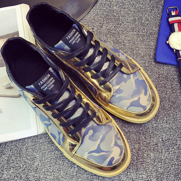 Men's Golden Camo Low Tops - TrendSettingFashions