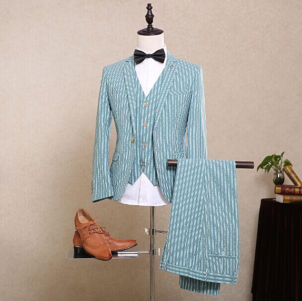 Men's Striped Customer Colored 3 Pc Suit Up To 5XL(Jacket+Pants+Vest) - TrendSettingFashions