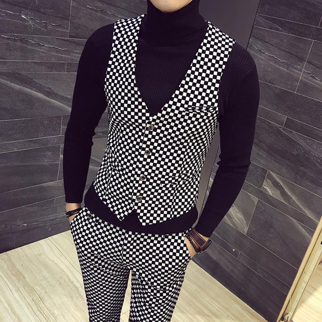 Men's Plaid Suit Set, 2 Pc Casual Business Suit Up To 5XL - TrendSettingFashions