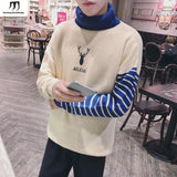 Men's Fashion Deer Turtleneck W/ Striped Sleeve - TrendSettingFashions