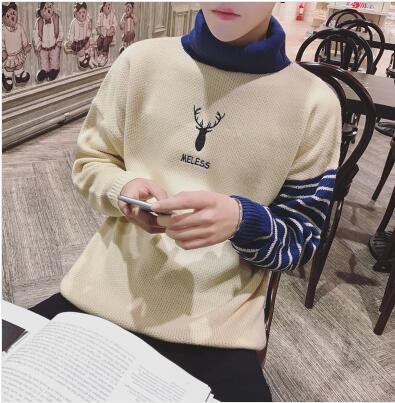 Men's Fashion Deer Turtleneck W/ Striped Sleeve - TrendSettingFashions