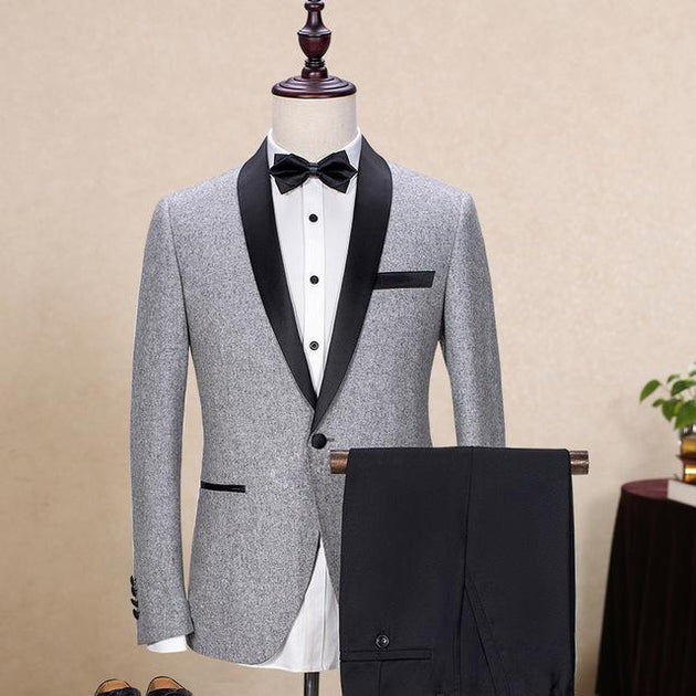 Men's 2 PC Grey Tux Up To 5XL(Jacket+Pants) - TrendSettingFashions