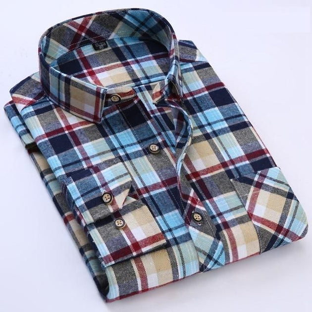 Men's Plaid Long Sleeve Dress Shirt 8 Styles Up To 8XL - TrendSettingFashions 