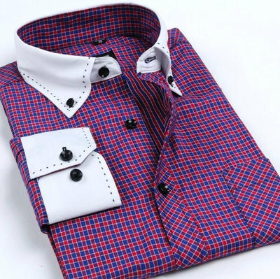 Men's Autumn Collar Designer Long Sleeve Dress Shirt - TrendSettingFashions 