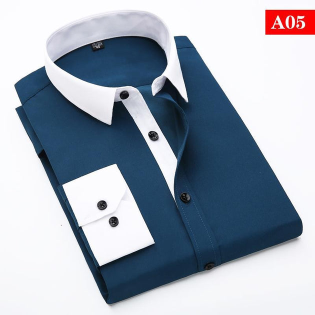 Men's White Collar Classic Fit Dress Shirt - TrendSettingFashions 