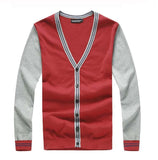 Men's V-Neck Patchwork Striped Cardigan Up To 5XL - TrendSettingFashions