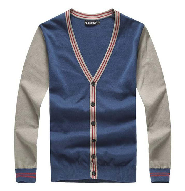 Men's V-Neck Patchwork Striped Cardigan Up To 5XL - TrendSettingFashions