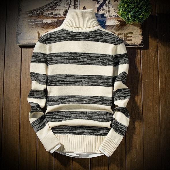 Men's Striped Turtleneck Sweater Up To 3XL - TrendSettingFashions