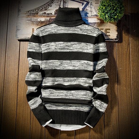 Men's Striped Turtleneck Sweater Up To 3XL - TrendSettingFashions