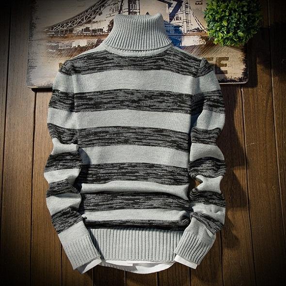 Men's Striped Turtleneck Sweater Up To 3XL - TrendSettingFashions