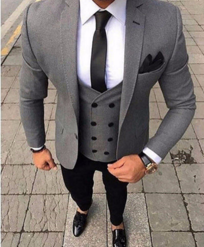 Men's Coal Grey 3 Piece Tuxedo Up To Size 6XL(Jacket, Pants, Vest) - TrendSettingFashions 