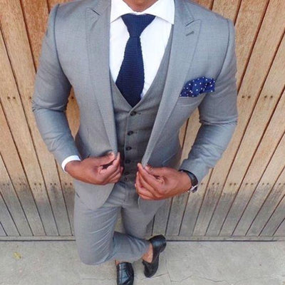 Men's Light Grey 3 Piece Suit Up To 6XL(Jacket, Pants,Vest) - TrendSettingFashions 