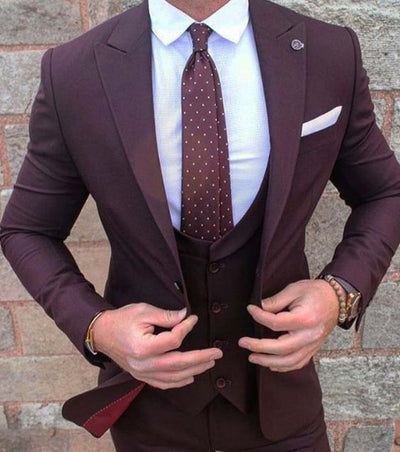 Men's 3PC Burgundy Suit Up To 6XL - TrendSettingFashions