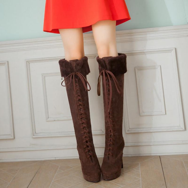 Women's Fur Knee High Boots - TrendSettingFashions