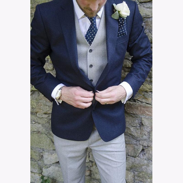 Men's Navy Suit With Grey Vest Up To Size 6XL(Jacket+Pant+grey Vest) - TrendSettingFashions