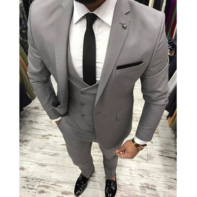 Men's 3 Piece Soild Grey Suit Up To 6XL - TrendSettingFashions