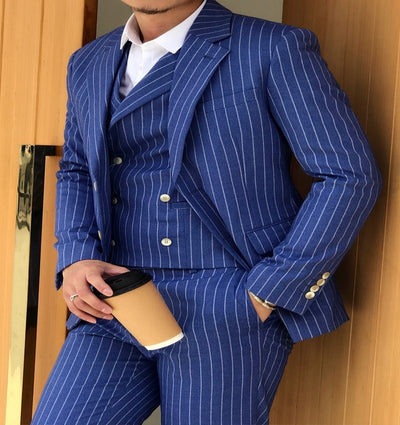Men's 3 Piece Fashion Striped Suit Up To 6XL - TrendSettingFashions 