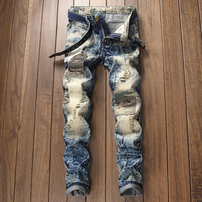 Men's Straight Patch Distressed Jeans Up To Size 40 - TrendSettingFashions