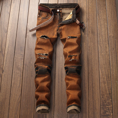 Men's Rust Colored Distressed Jeans Up To Size 40 - TrendSettingFashions