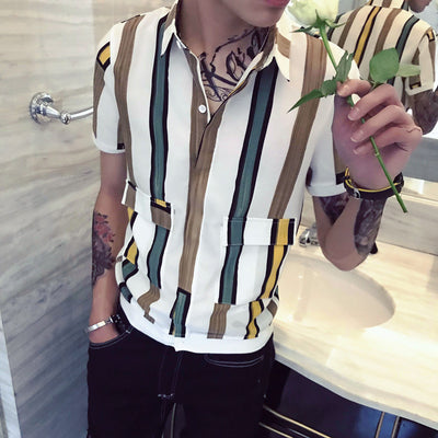 Men's Stripe Short Sleeve Shirt Up To XXL - TrendSettingFashions