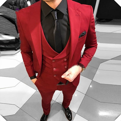 Men's Custom Red Tuxedo (Jacket + Pants + Vest) Up To 6XL - TrendSettingFashions