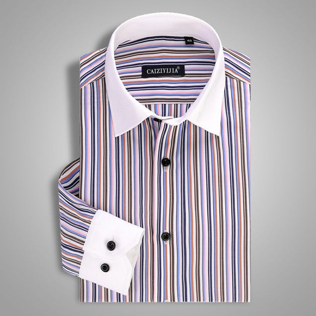 Men's Striped Business Dress Shirt Up To 4XL - TrendSettingFashions