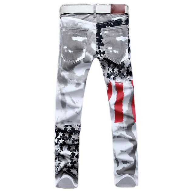 Men Casual USA Flag Printed Jeans - TrendSettingFashions