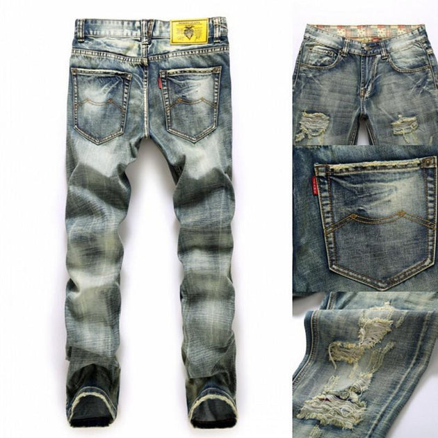 Men's Designer LightWashed Ripped Jeans - TrendSettingFashions 