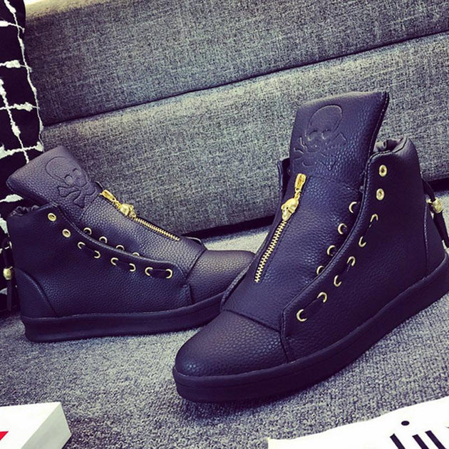 Men's Skull Design High Top Lace Up's In 2 Colors - TrendSettingFashions