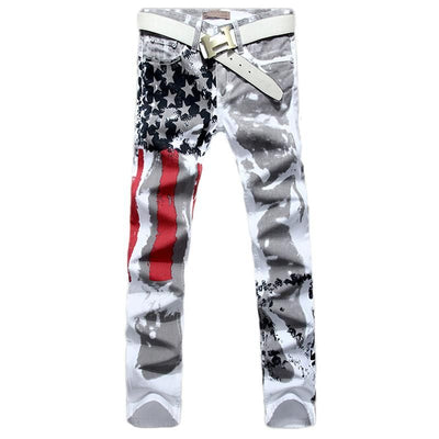 Men Casual USA Flag Printed Jeans - TrendSettingFashions