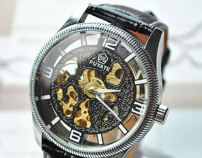 Men's Leather Strap Mechanical Watch - TrendSettingFashions 