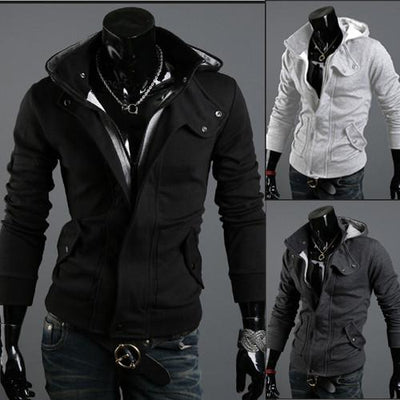 Men's Full Zip Hoodie With Button Collar - TrendSettingFashions