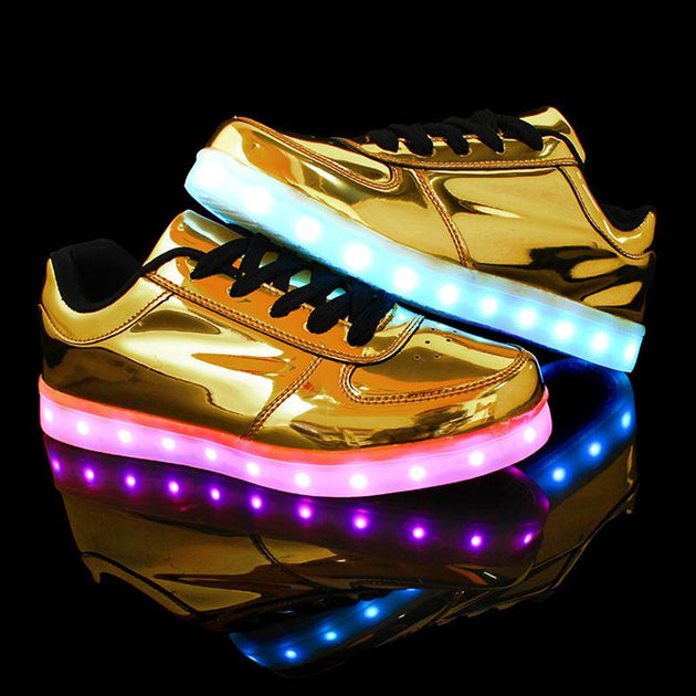 LED Glow Fashion Gold/Silver Low Tops With 8 LED Color Options Included!  USB Rechargeable! - TrendSettingFashions 