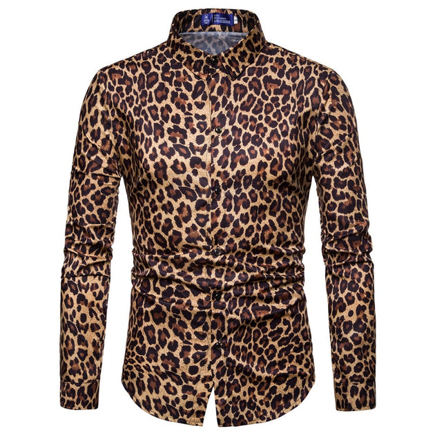 Men's Leopard And Flower Print Dress Shirt Up To 5XL - TrendSettingFashions 