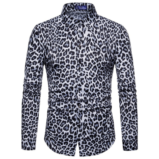 Men's Leopard And Flower Print Dress Shirt Up To 5XL - TrendSettingFashions 