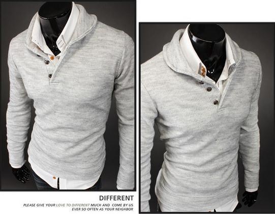 Men's Pullover Button Up High Collar Sweater - TrendSettingFashions 
