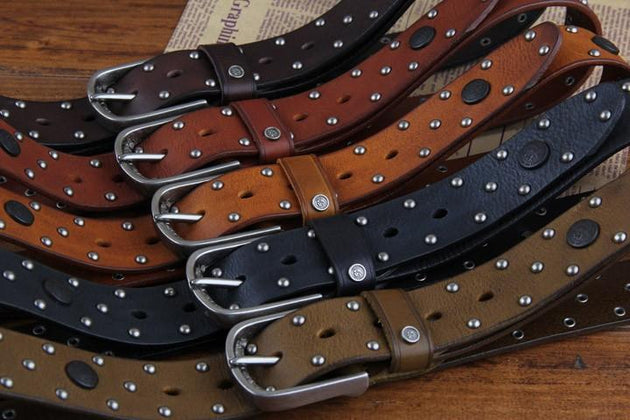 Genuine Leather Fashion Belt Rivet Style - TrendSettingFashions 