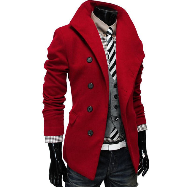 Men's Single Breasted Wool Coat - TrendSettingFashions 