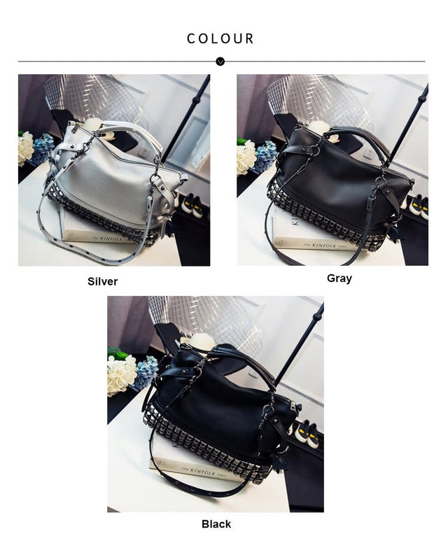 Women's Rivet Patchwork Casual Shoulder Bag - TrendSettingFashions 