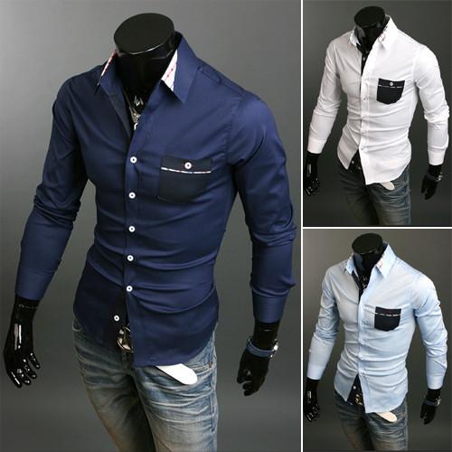 Men's 2 Tone Patchwork Dress Shirt - TrendSettingFashions